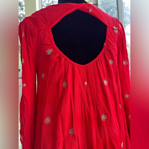 Free People Red Sweet Tennessee Mini Embroidered Women's Dress with pockets - Picture 6 of 11